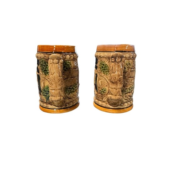 Beer Stein Mug Made In Japan German Pub‎ Trimont Ceramic Antique Set Of 2 - Picture 7 of 11